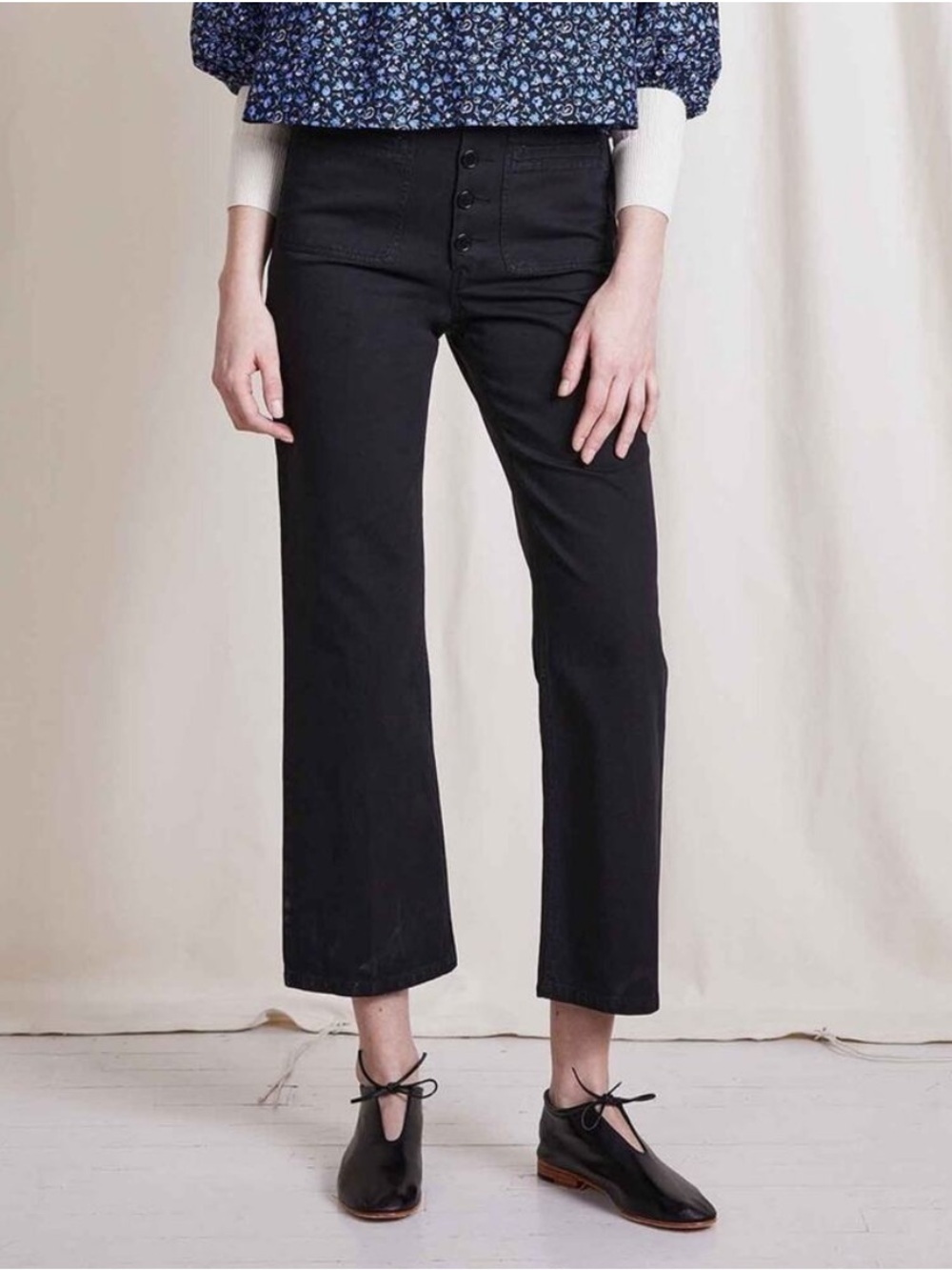 Apiece Apart Slim Marston Kick Flare Pants In Black sz 2